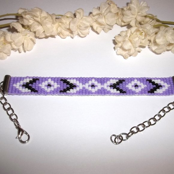 Seed Bead Bracelet Southwestern Western Style Purple White Black Silver NWT A774 - Picture 5 of 9